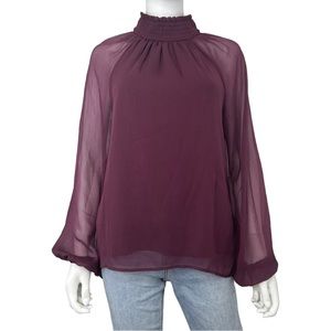 Joie Deep Wine Burgundy Sheer Sleeve Top, NWT